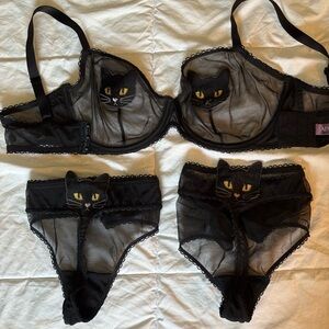 Adore Me Black Cat Mesh Bra and Thong trio